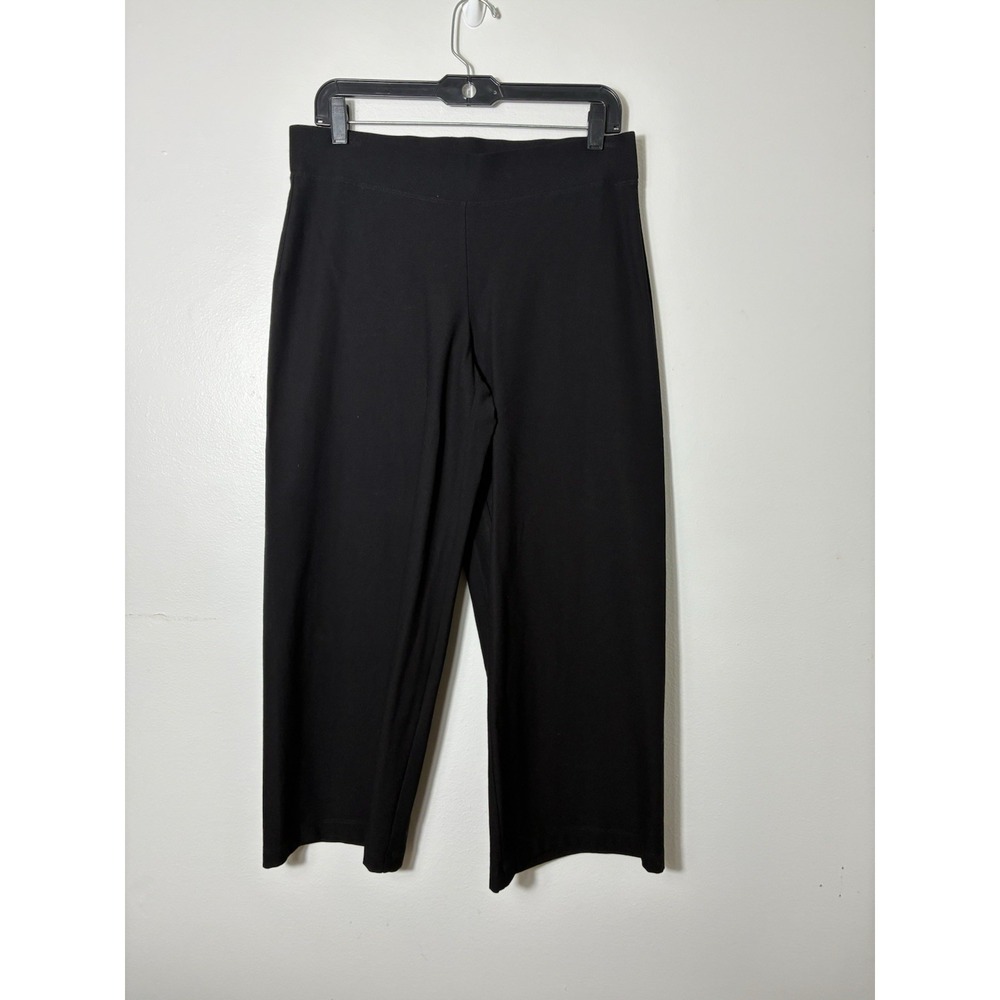 Eileen Fisher Pull On Wide Leg Cropped‎ Pants Sz M Black Quite Luxury Old Money